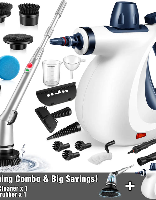 Load image into Gallery viewer, Pressurized Handheld Steam Cleaner &amp; Rechargeable Spin Scrubber
