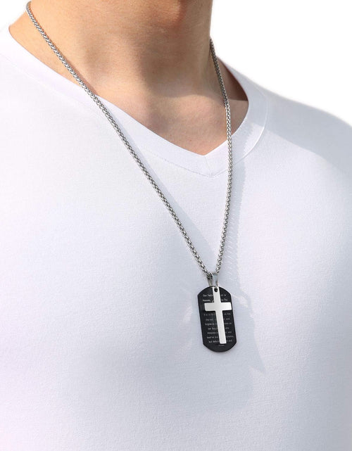 Load image into Gallery viewer, Stainless Steel Dog Tag Cross Necklace for Men Boys Lord’S Prayer/Bible Verse Pendant with Wheat Chain 24 Inches
