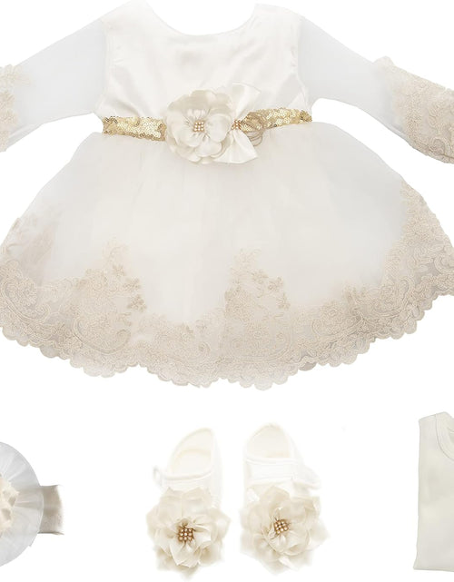 Load image into Gallery viewer, Newborn Baby Girl Lace Dress Set, 4Pc Outfit for Special Occassions
