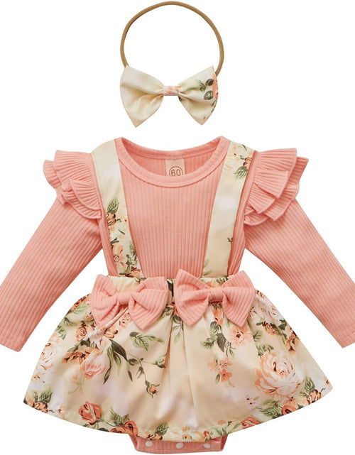 Load image into Gallery viewer, Newborn Infant Baby Girl Ruffle Long Sleeve Ribbed T-Shirt Top Floral Suspender Shorts Headband Winter Clothes
