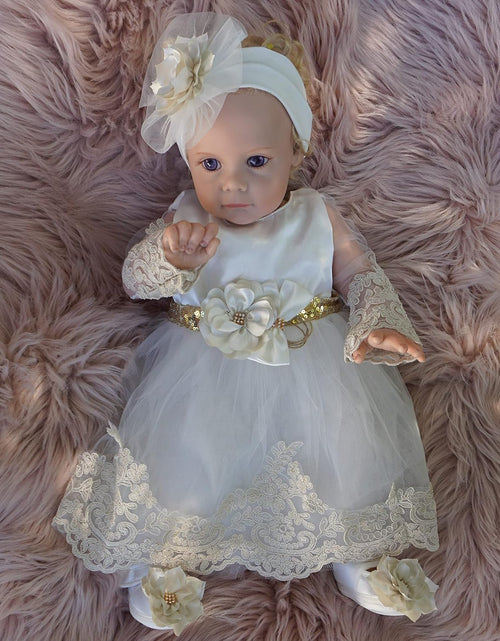 Load image into Gallery viewer, Newborn Baby Girl Lace Dress Set, 4Pc Outfit for Special Occassions
