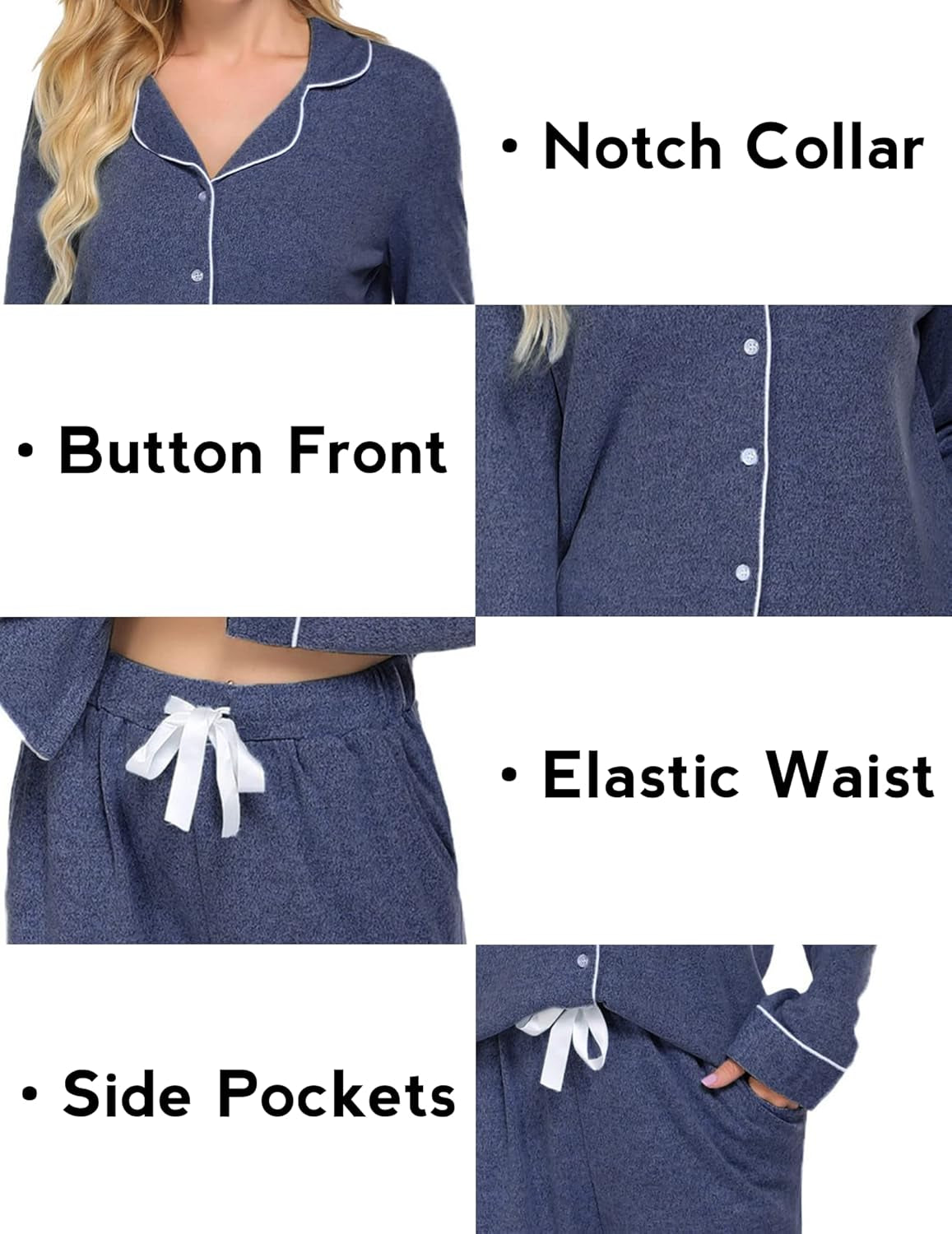 Women'S Pajamas Long Sleeve Sleepwear Casual Button down Loungewear Soft Pjs Set S-XXL