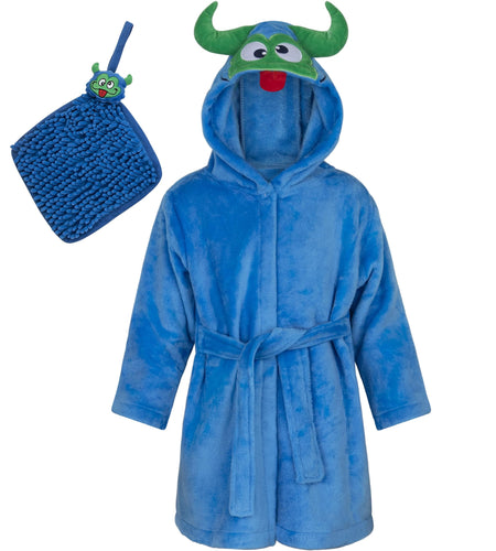 Baby Boy Robe - Soft Plush Bath Towel Robe Spa Set - Baby Bathrobe Towel & Baby Washcloth for Boys - Baby Robe Set 12 - 24 Months (Monster)
