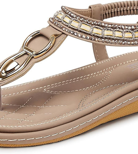 Womens Sandals Dressy Summer: Women Comfortable Walking Flat Bohemian T-Strap Ladies Casual Comfy Sandals