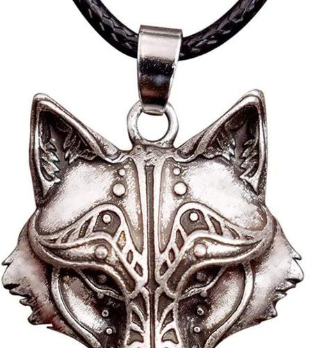 Wolf Necklace for Men and Women, Viking Wolf Head Pendant, Faux Leather Cord, Wolf Jewelry Gift