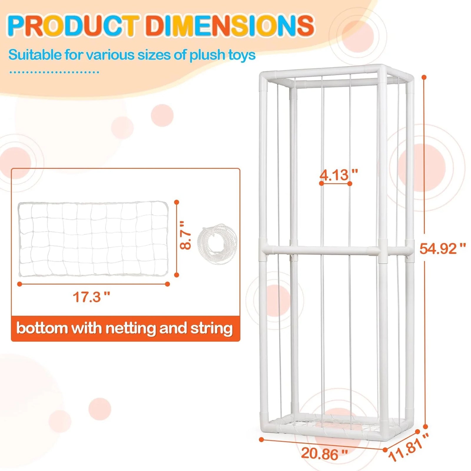 Stuffed Animal Storage Holder, Toy Organizer, PVC Plush Storage Organizer Shelf for Kids Play Room, White